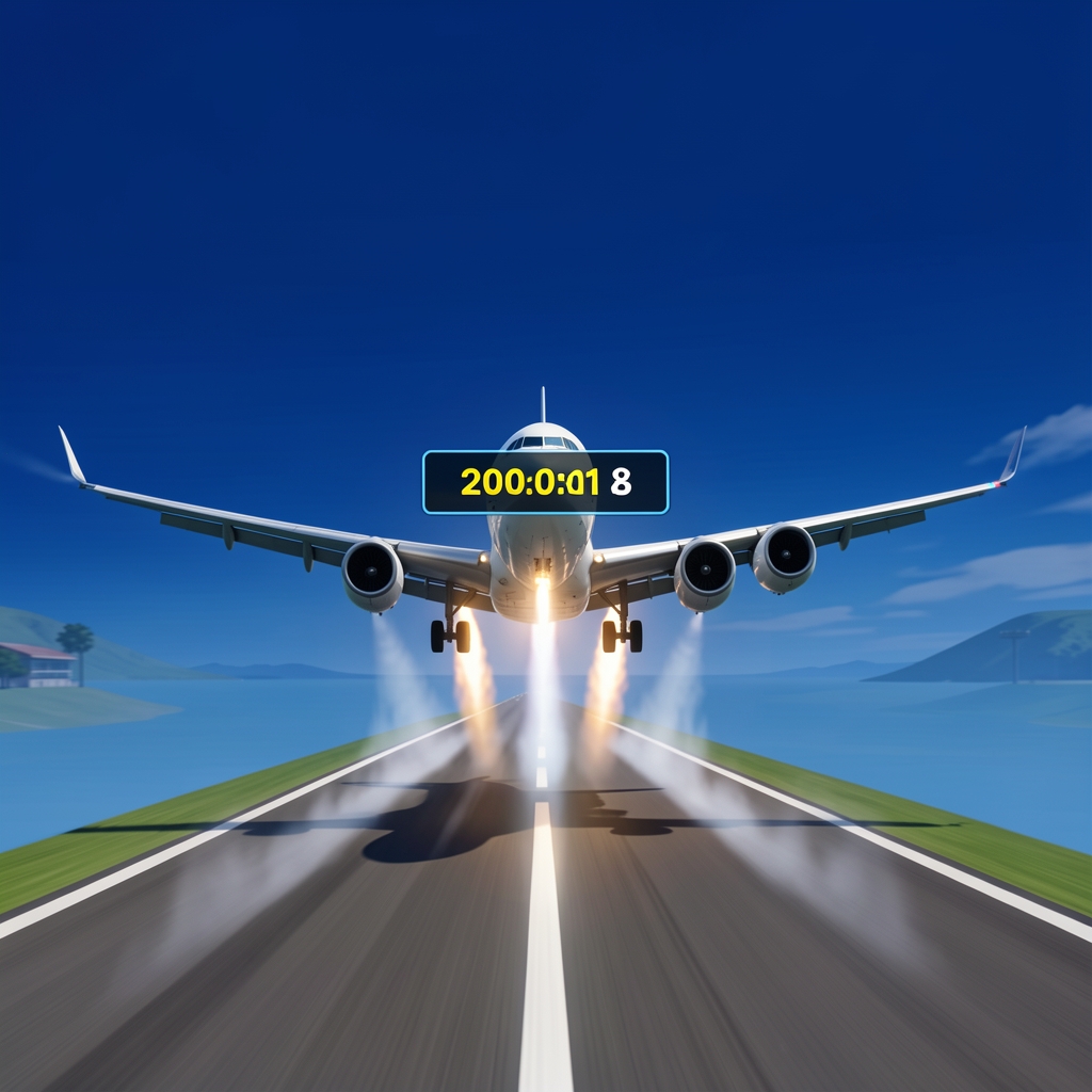 AviaMania game main screen with an aircraft taking off from a runway, dynamic multiplier counter displayed in the centre on a deep blue sky background