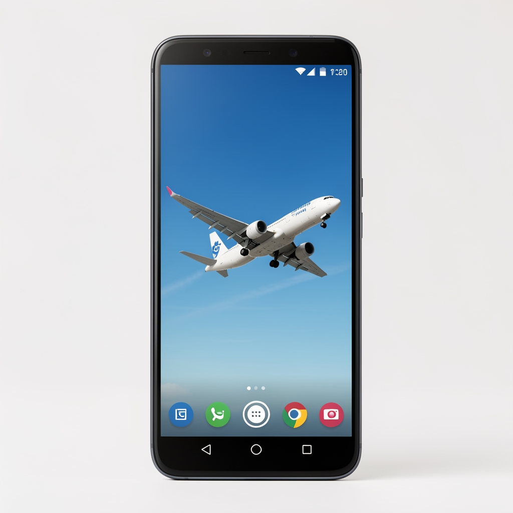 AviaMania mobile interface on an Android smartphone with a stylised aircraft flying across a blue gradient sky and bet controls at the bottom
