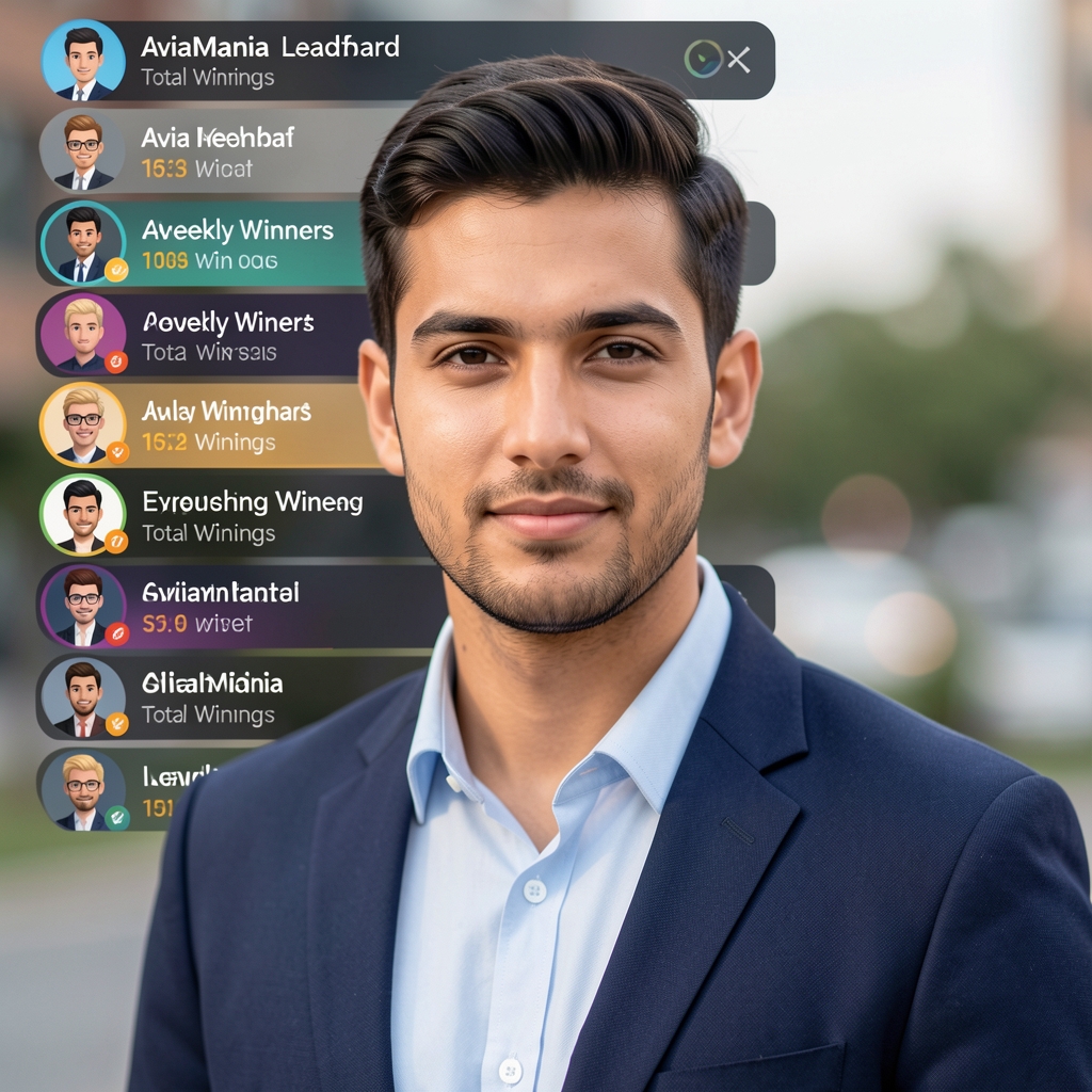 AviaMania leaderboard screen showing the top 10 weekly winners with avatar icons, usernames, and total winnings in Indian Rupees